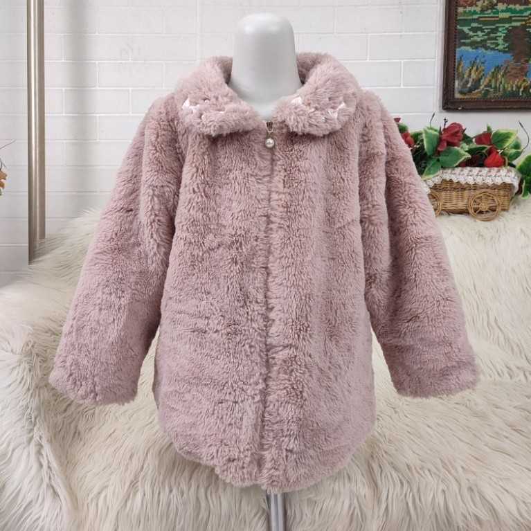 mantel bulu anak jacket bulu anak sweater fuzzy bulu pink