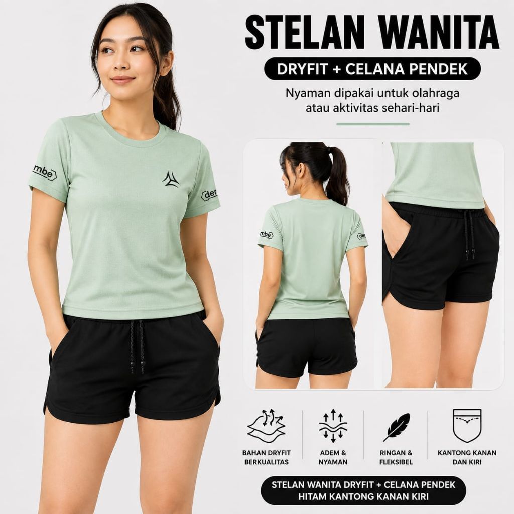 One Set baju olahraga wanita - kaos + celana pendek