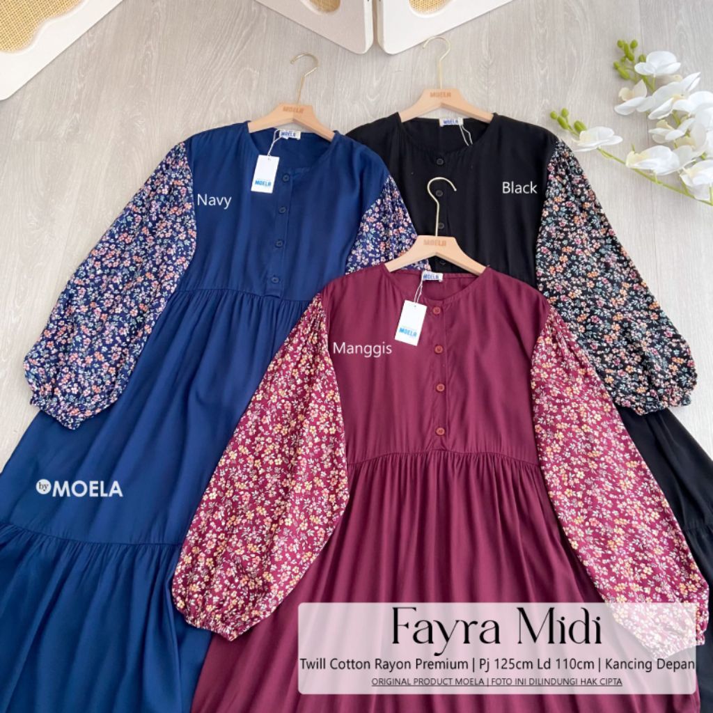 Fayra Midi Dress Gamis Jumbo Allsize Busui Premium Catton Rayon Original Ori Moela Berlabel