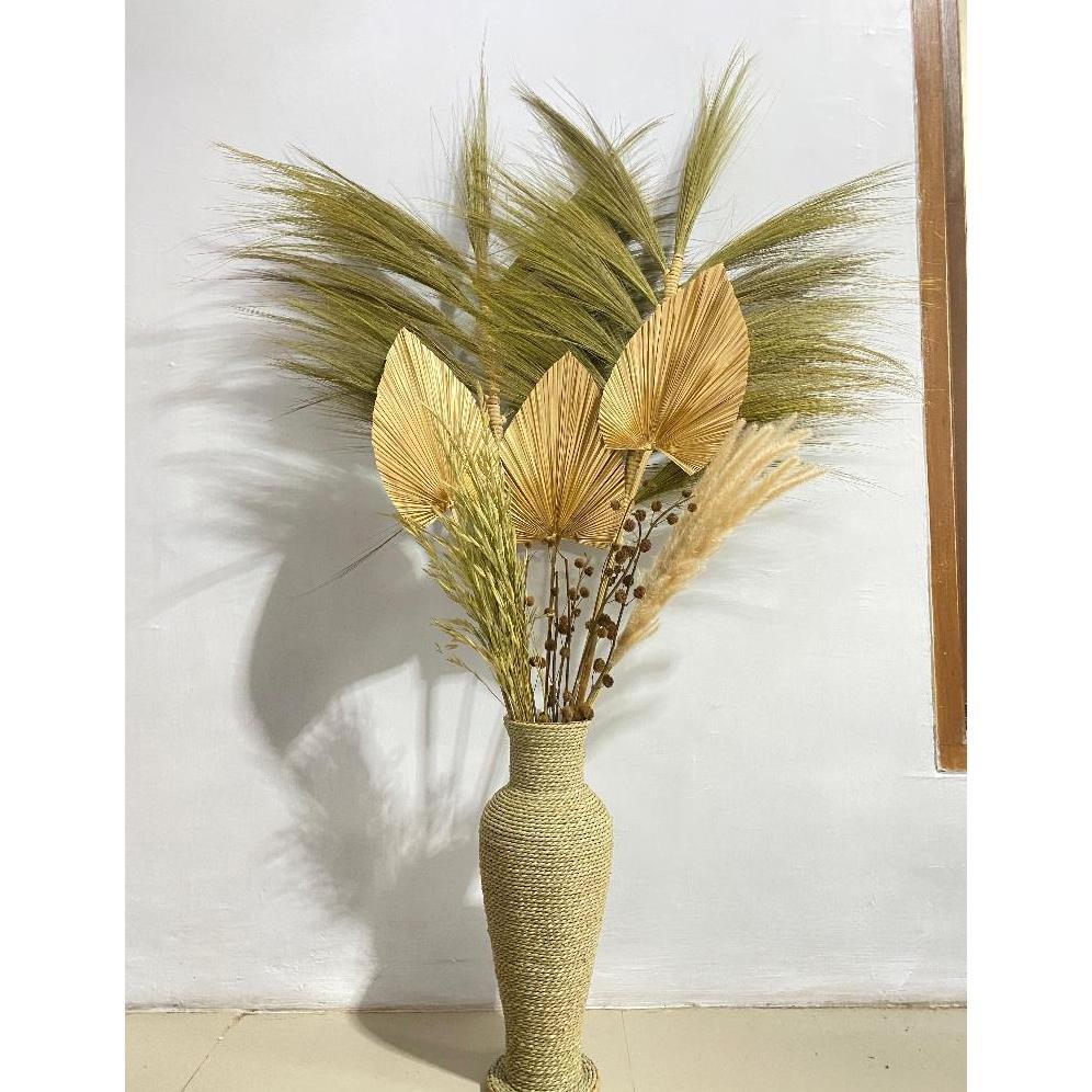 Paket Bunga Kering Tinggi 150cm Dekorasi Jumbo dan Pot/ Daun Palem Kering/ Pampas/ Dekorasi Rumah