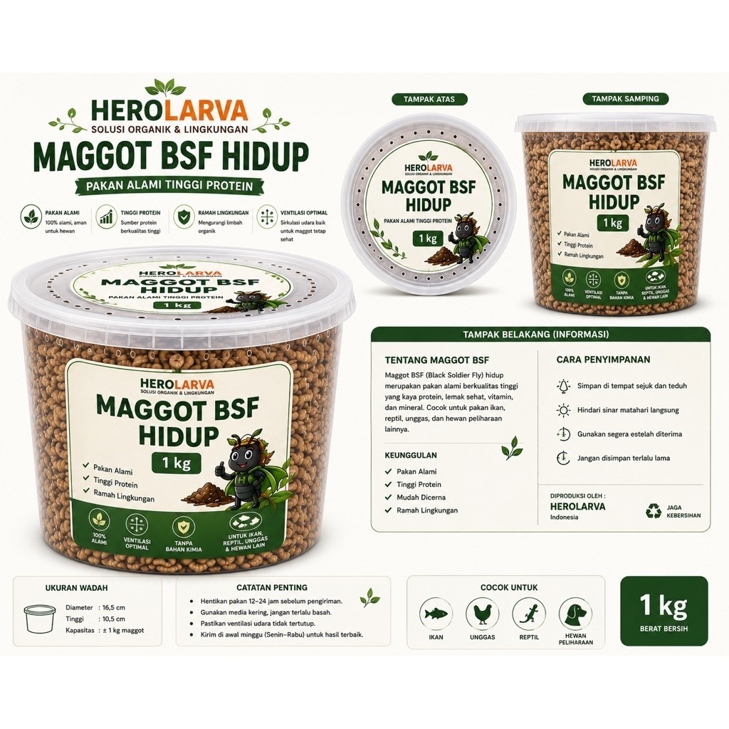 HEROLARVA – MAGGOT BSF HIDUP 1kg
