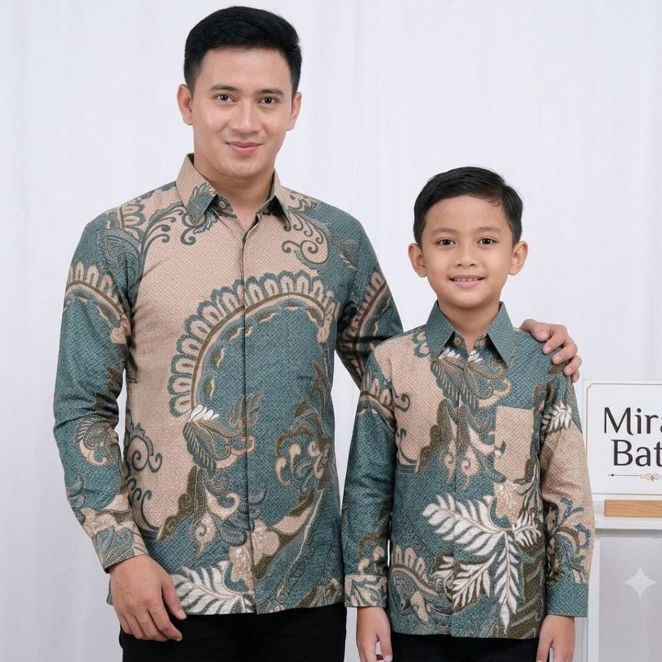 hijau mint batik couple ayah dan anak warna hijau mint bahan Dobby lapis furing_kemeja batik ayah & 