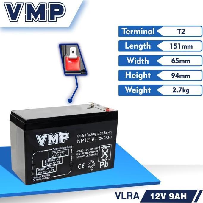 Rexcom- Aki Ups Vmp 12V 9Ah 10Ah Baterai Ups Aki Kering Batere Battery Vrla