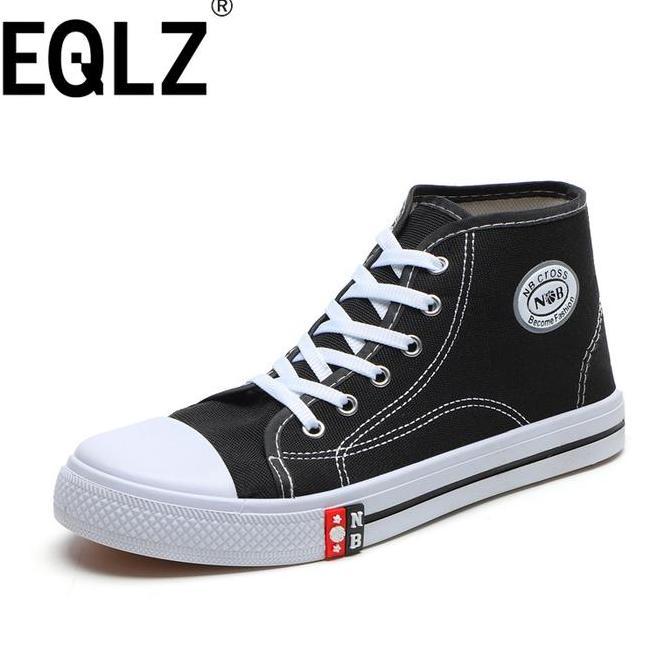 Homykids- Eqlz Sepatu Kets, Sepatu Pelajar, Gaya Preppy, Sepatu Bertali Rendah, Sepatu Kanvas Hitam 