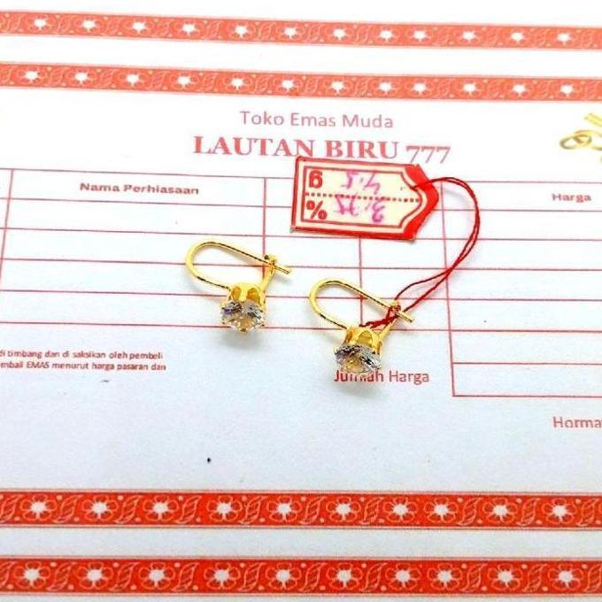 TERMURAH JUAL RUGI ANTING emas wanita dewasa 2gram kadar 875 anting Desy permata satu anti karat dan
