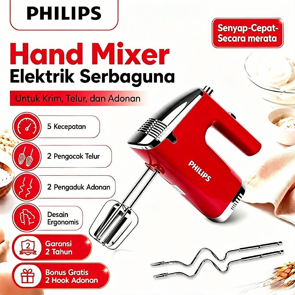 Hand mixser philips mixser elektrik mixser kue multifungsi 190 watt dasain elegan