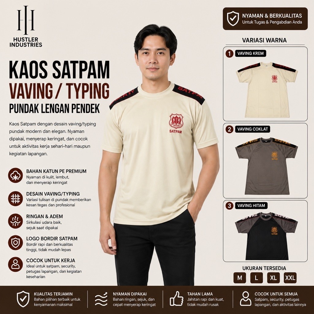 KAOS SATPAM VAVING CREAM KAOS SECURITY TYPING PUNDAK LENGAN PENDEK TERBARU