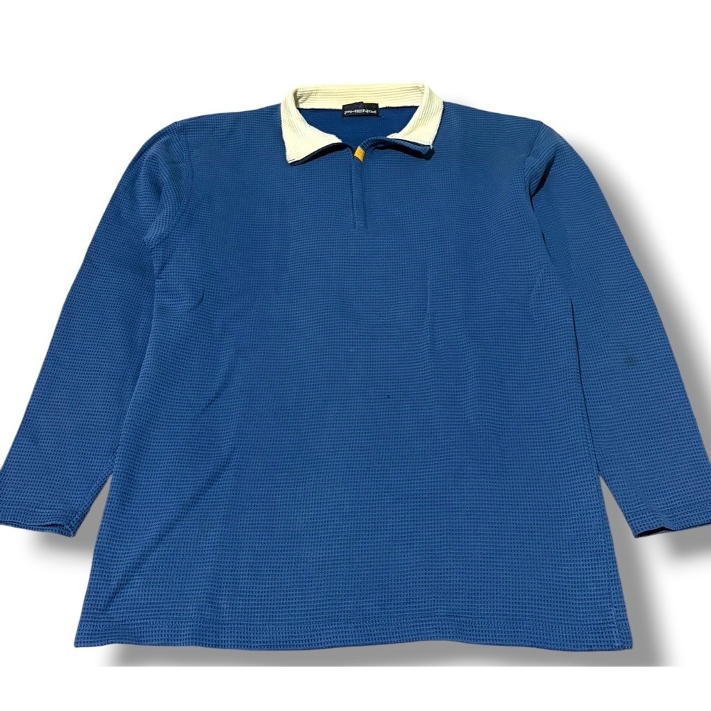 Phenix Polo Long Sleeve Zipper Waffle Knit Biru Preloved