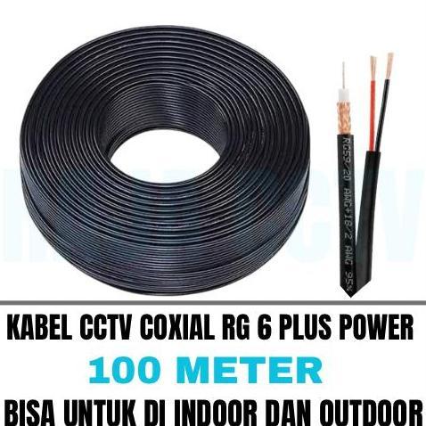 Cctv- Kabel Cctv Rg6 100M + Power Hitam Khusus Cctv Outdoor Dan Indoor
