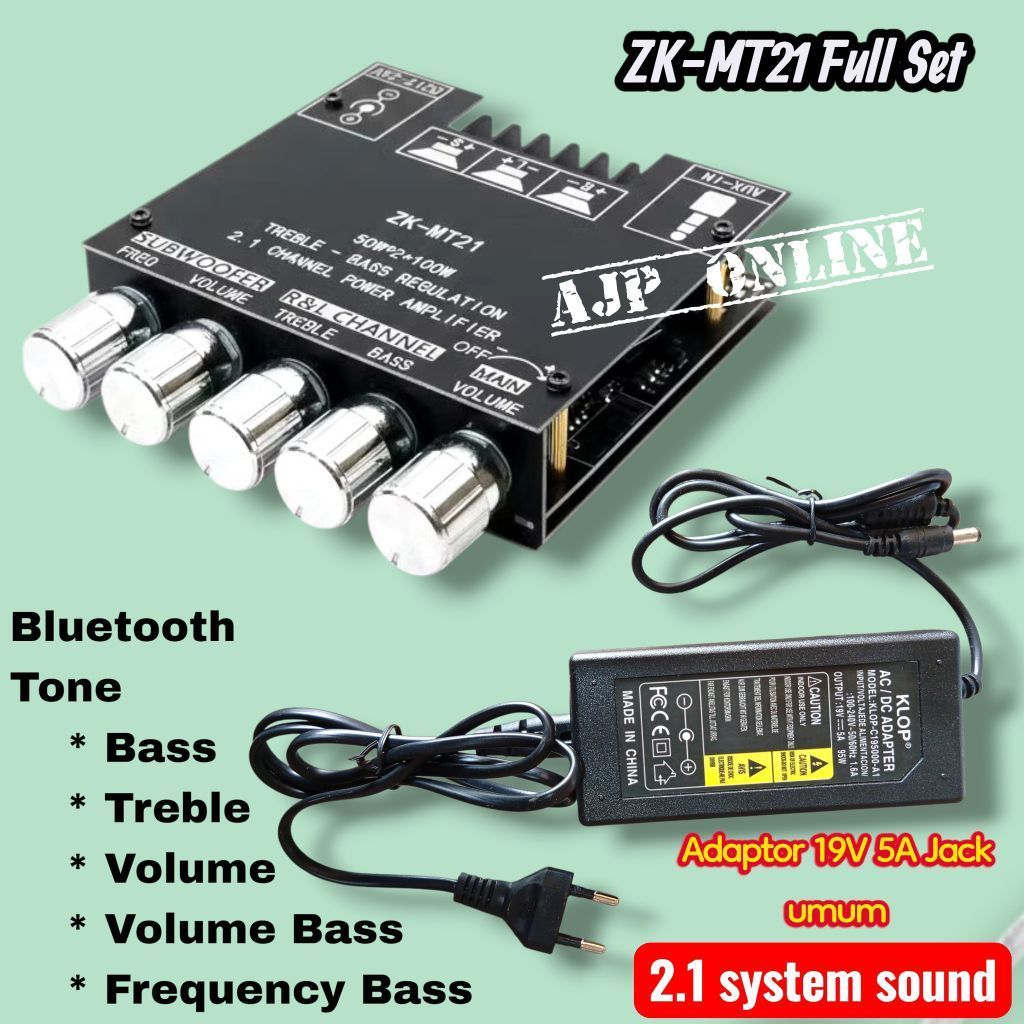 Power Amplifier Bluetooth Plus Subwoofer 2.1 Lengkap Adaptor 19V 5A