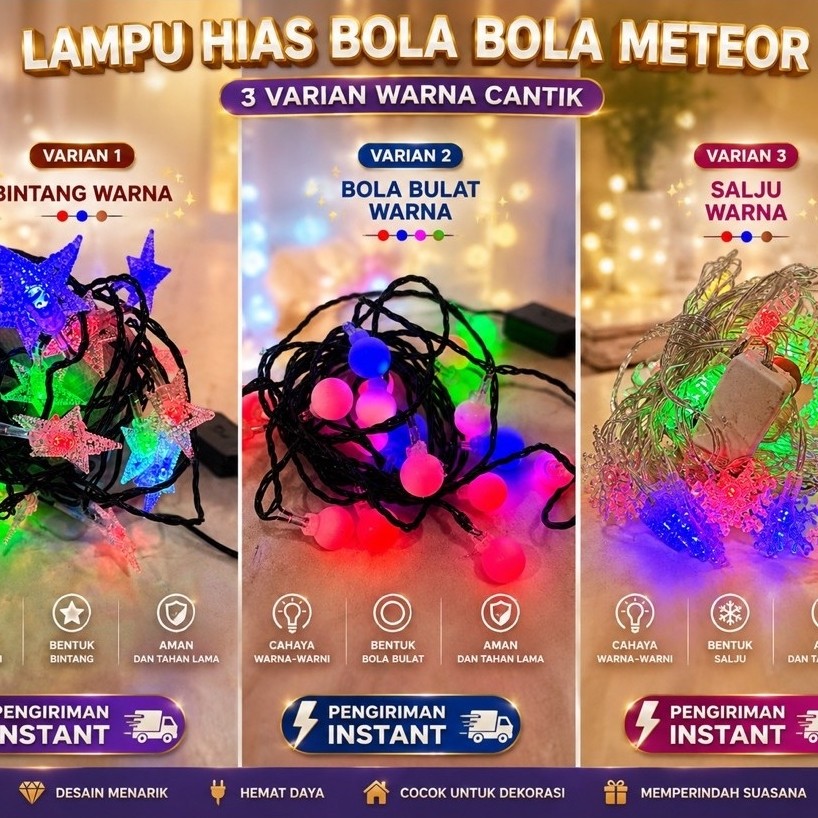 Lampu Hias warna warni / Lampu LED Meteor / Lampu hias bola bola