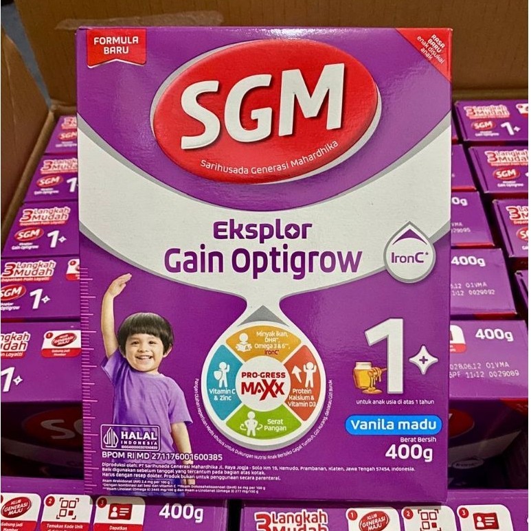SGM gain optigrow 1+ vanilla madu & Gain 100 400gr