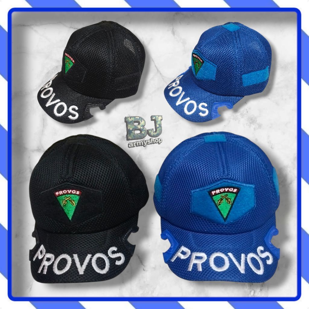 Topi Tactical Coak Biru Provos Tni Velcro Perkat Samping  Baseball Caps Full Jaring Jala Mess (A.R)