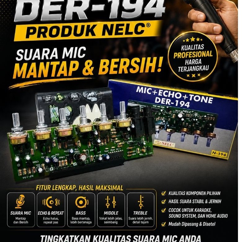 Processor Mic Echo Tone NELC DER-194 untuk Karaoke Sound System Home Audio