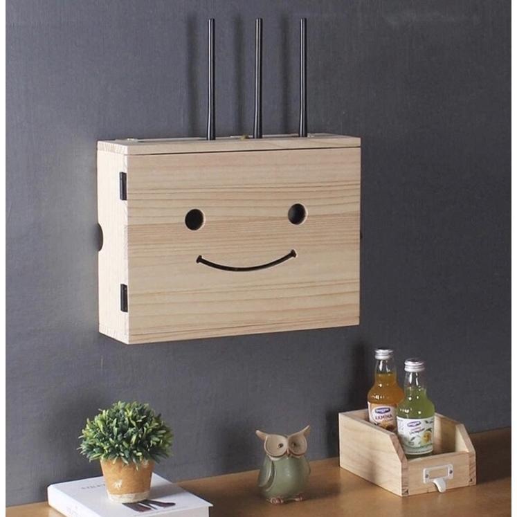 SMILEY - WIFI ROUTER STORAGE BOX ORGANISER, RAK WIFI KAYU MODEL SMILEY