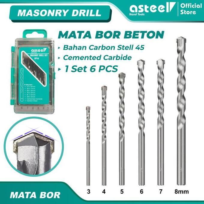 [] ASTEEL Mata Bor Beton Cemented Carbide Set 6pcs - Mata Bor Tembok Beton Set - Mata Bor Tembok - M