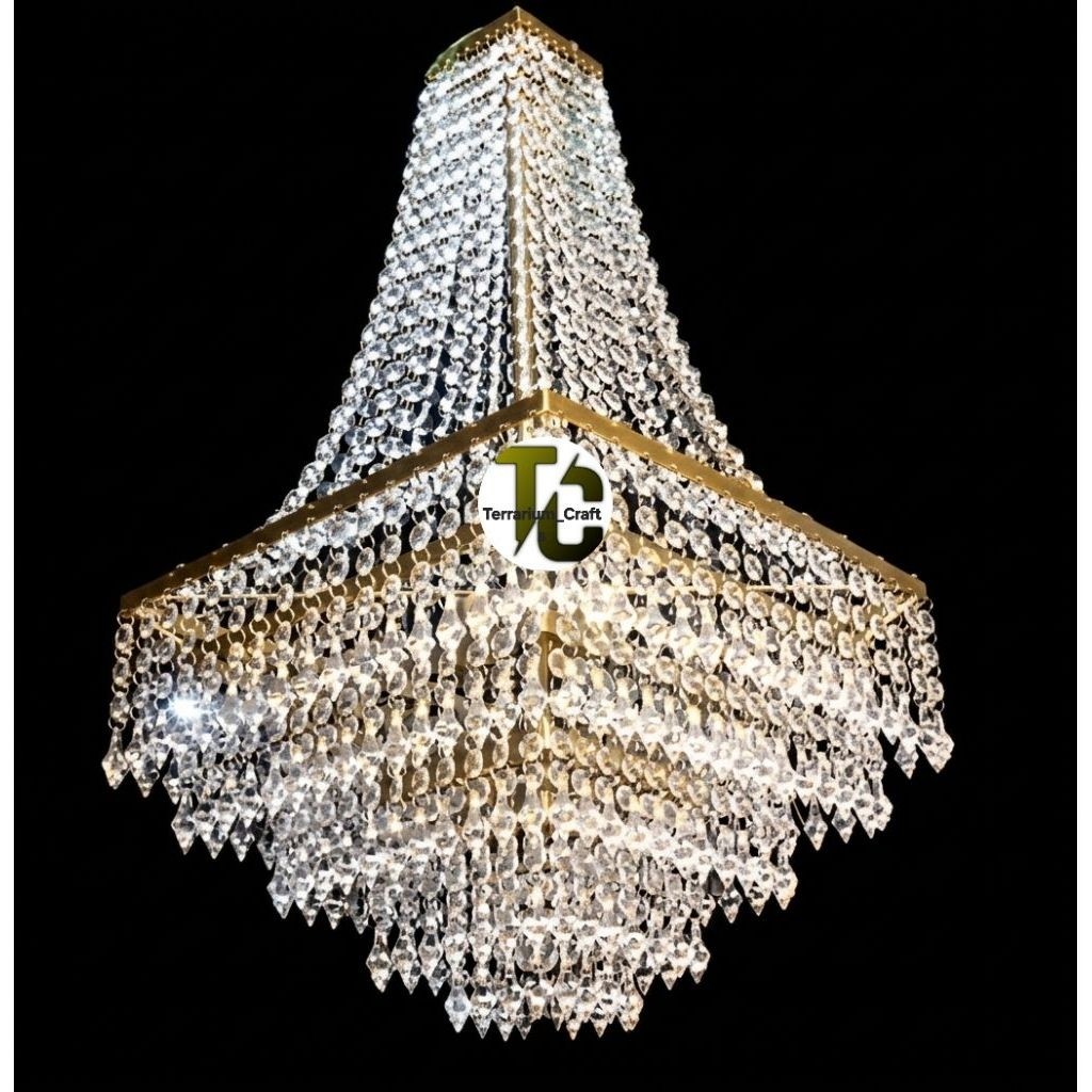 Lampu kristal gantung model piramid/size 30×60 +piting - dekorasi