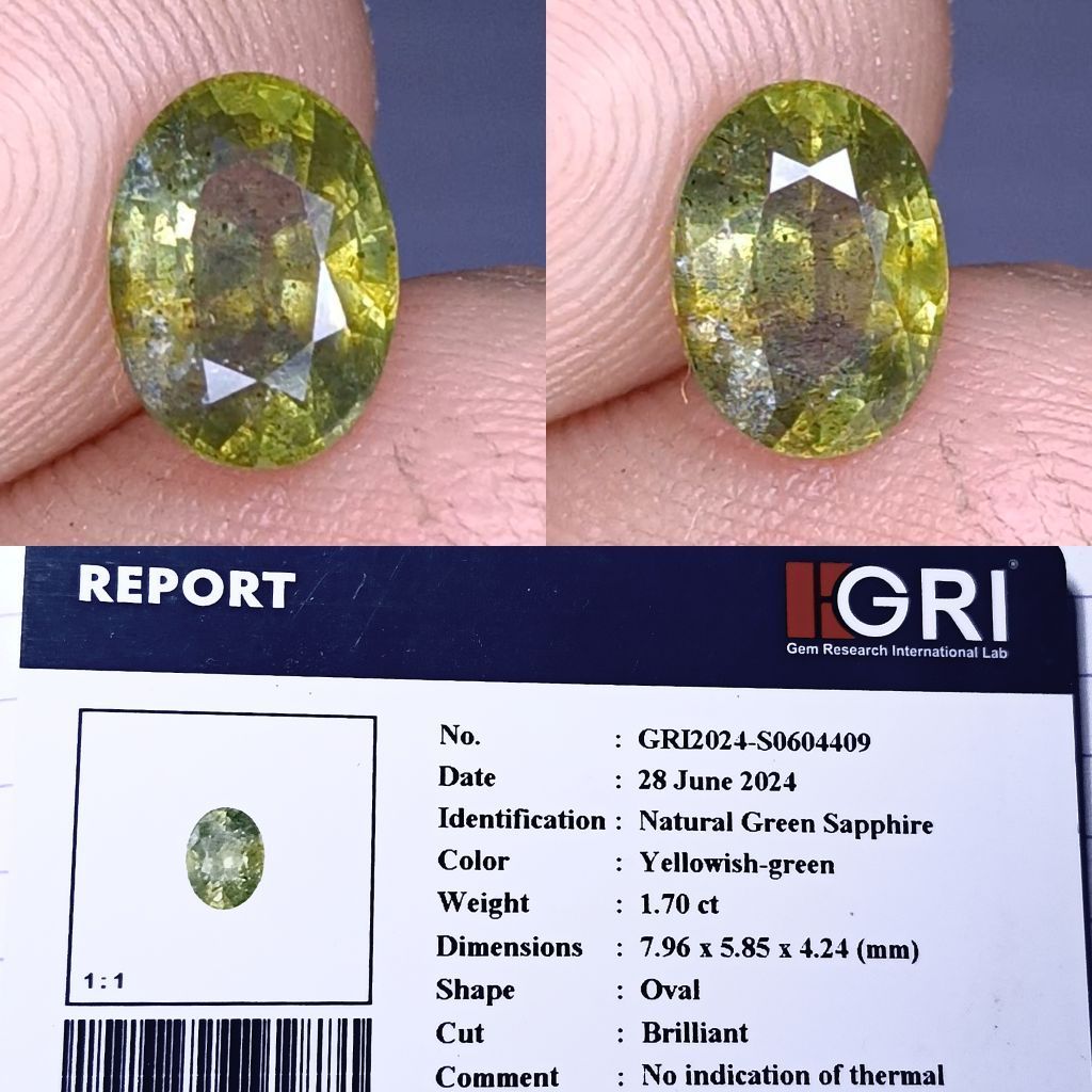 natural green sapphire yellowish green memo GRI