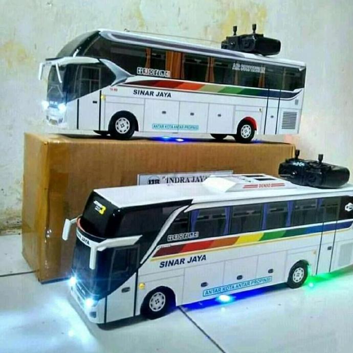 Miniatur bus sinar jaya remot control telolet basuri full lampu leed warna warni batre cash Anak Kad