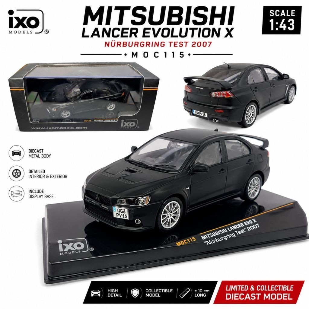 IXO 1:43 Mitsubishi Lancer Evolution X Evo X Nürburgring Test 2007 MOC115 Diecast