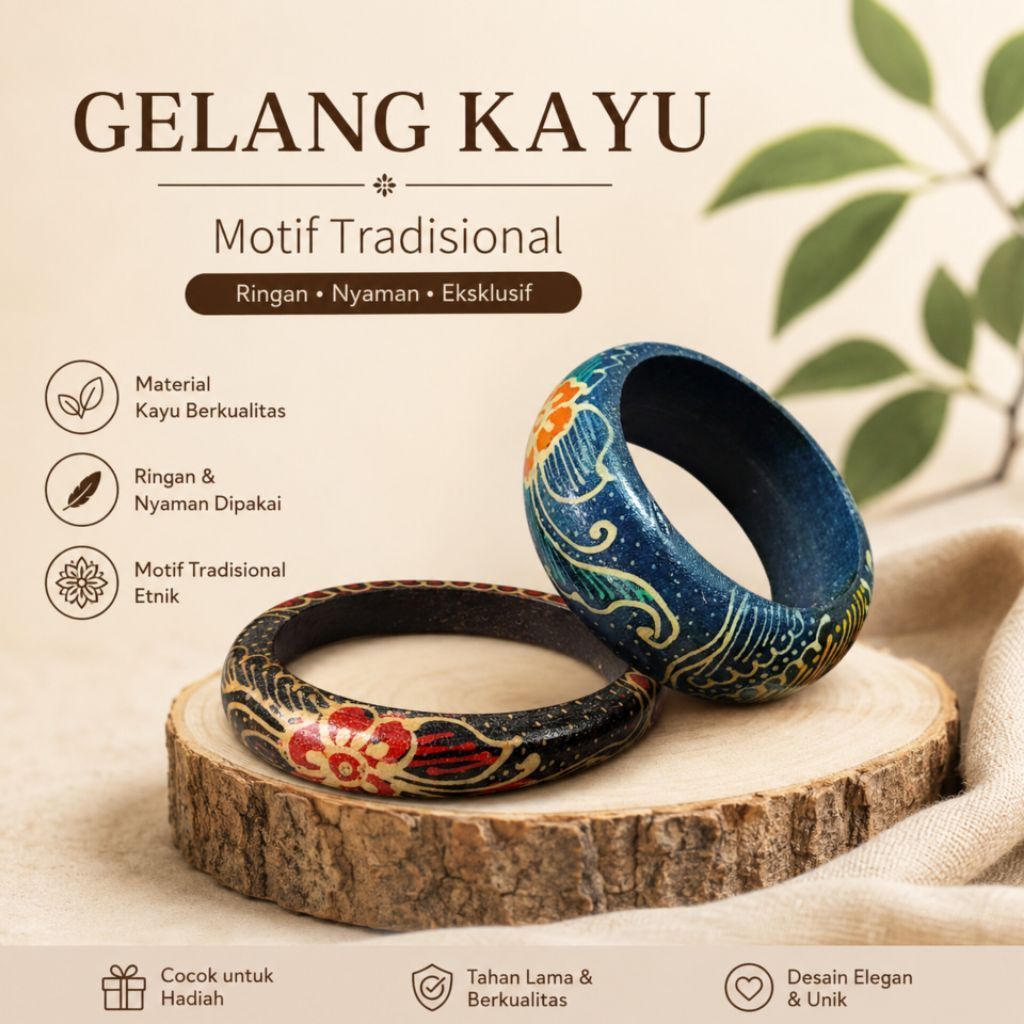 gelang kayu batik Jogja souvenir gelang kayu gelang lukis oleh-oleh Jogja