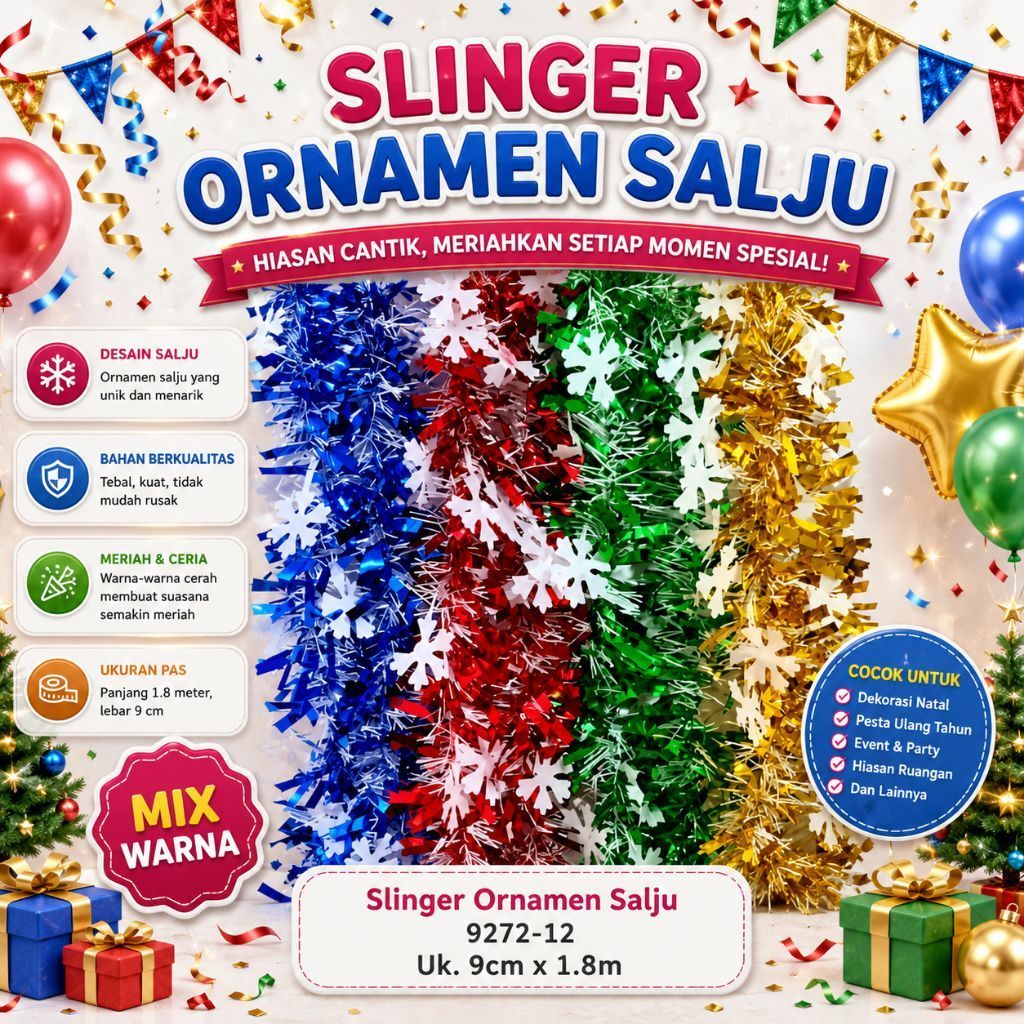 Slinger Ornamen Salju, slinger Warna Warni, Hiasan Dekorasi,slinger dekorasi natal, slinger hiasan n