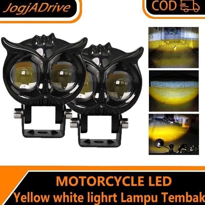Lampu Tembak Motor Mobil LED 2 Warna burung hantu lampu kuning dan putih Mobil untuk Aksesori Lampu 