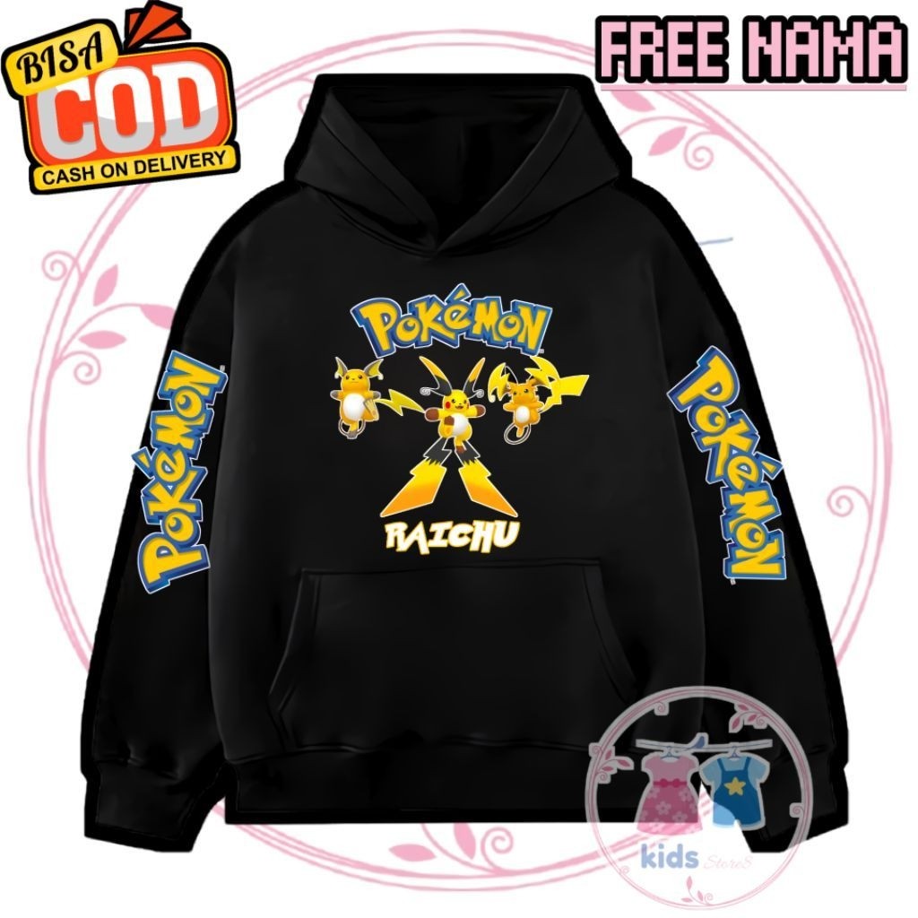 Jaket Hoodie Anak POKEMON Raichu Sweater Hoodie Anak POKEMON Legendary Jaket Anak Laki-laki dan Pere
