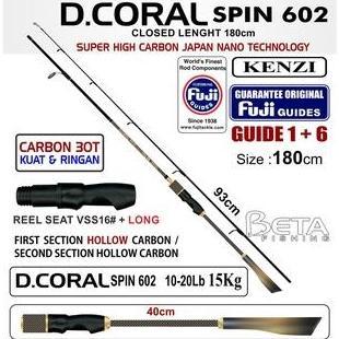 KENZI Rod Pancing D'Coral Spin 602 Fuji Guides Carbon Joran