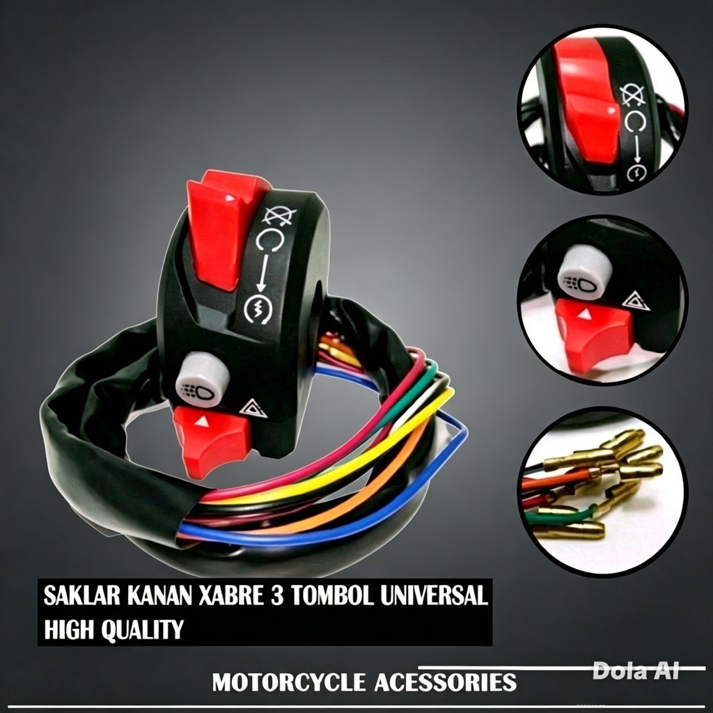 Holder Switch Saklar Kanan 3 tombol Stater on/of engine stop Universal Model Ktc  YMH Xabre Ducati K