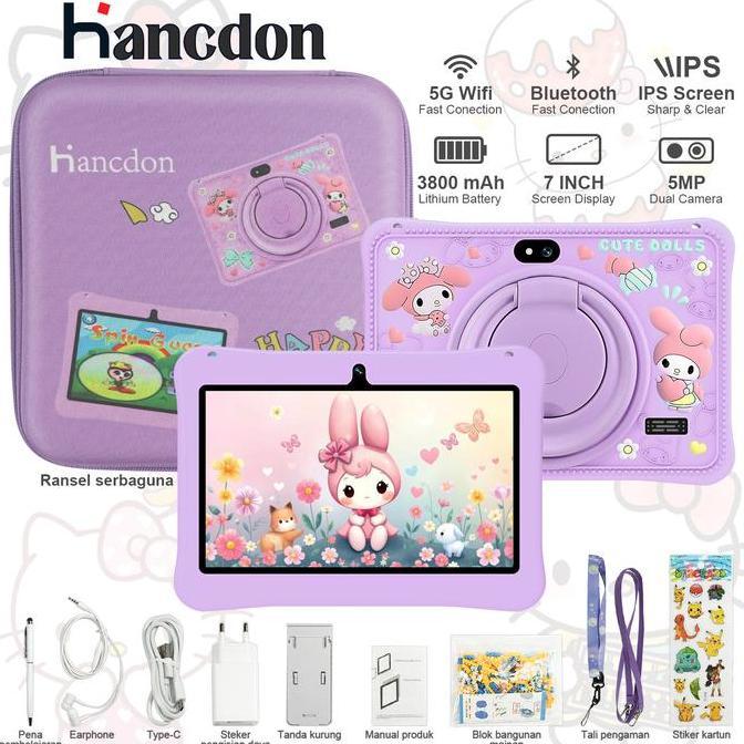 HancdonTablet Anak 7/10 inch tablet anak F06/Tablet Edukasi Anak F06 Dengan Kemasan Tas / Tablet And