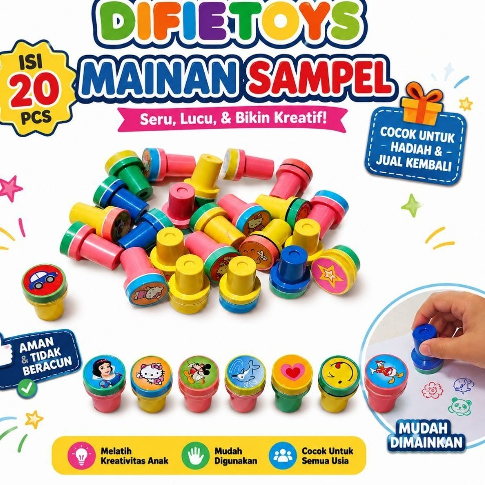 20 pcs stampel bulat stampel cap mainan
