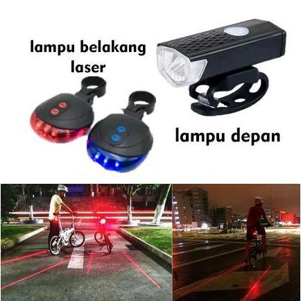 Portable Paket Lampu Sepeda depan + Belakang Strobo USB Mode Recharge Outdoor Diskon