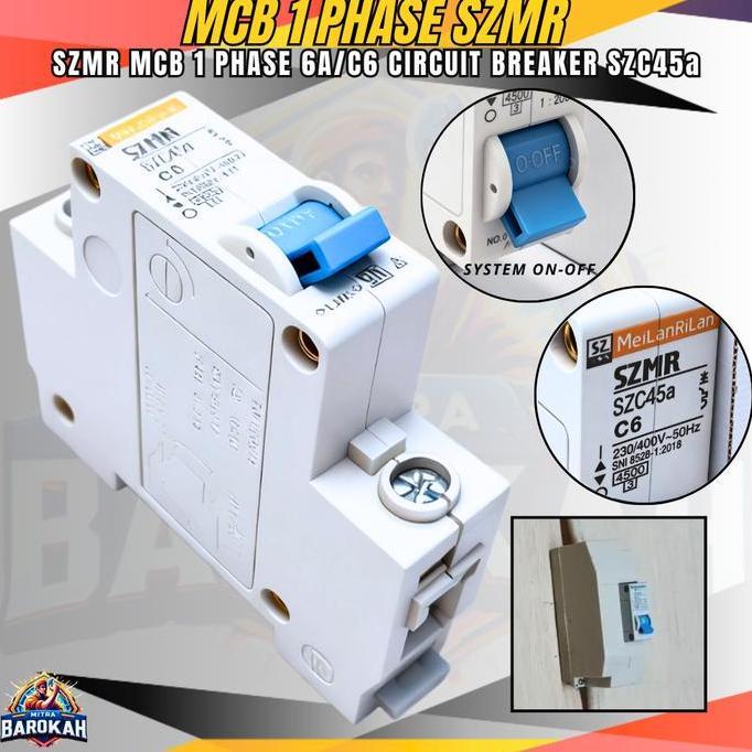 MCB SZMR 1P C6 MEILANRILAN MINIATURE CIRCUIT BREAKER 1 PHASE 6 AMPERE MEILANRILAN SZMR SZC45A ORIGIN