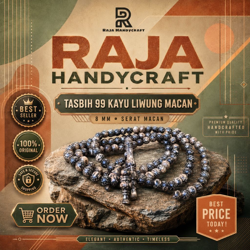 RAJA HANDYCRAFT | Tasbih 99 Kayu Liwung Macan - 8mm SERAT MACAN