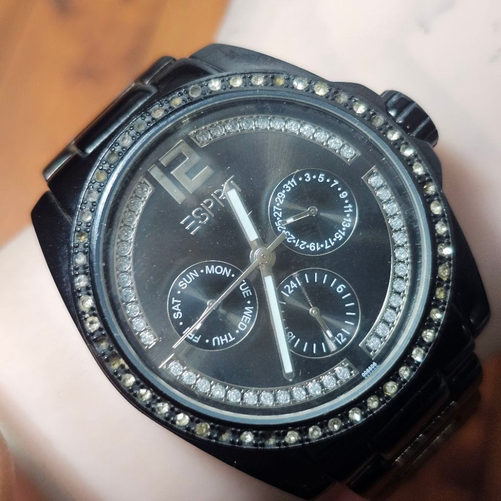 Jam Esprit 100882 Black Diamond Chrono Rantai Bekas