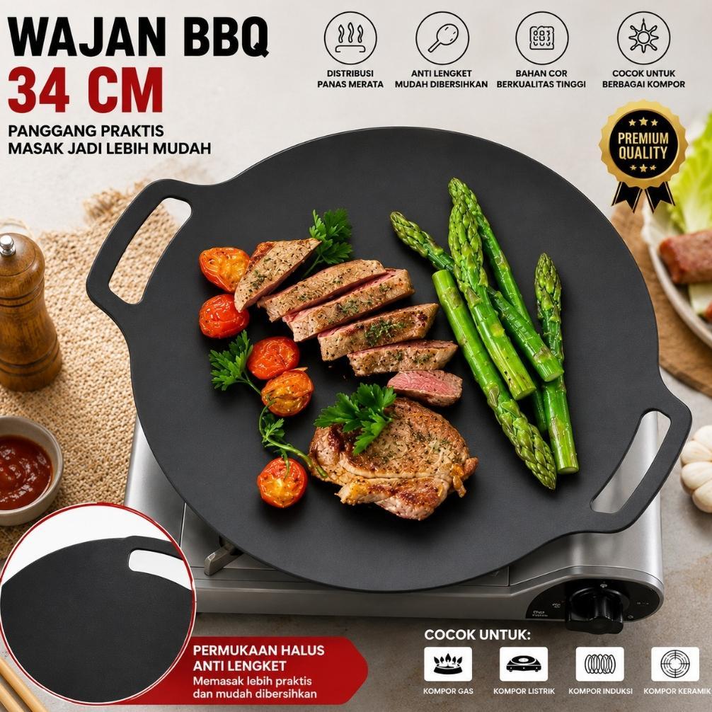 Wajan Konduksi panggangan jumbo 34cm Wajan Besi BBQ Korea anti lengket