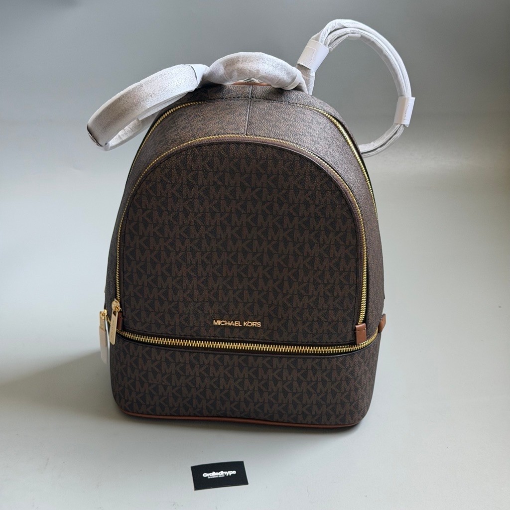 [Ready Stock] Michael Kors MK Rhea Medium Logo Signature Bagpack Dark Brown