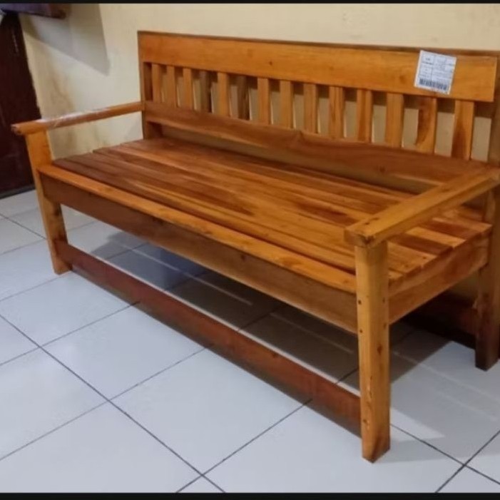 Bangku Panjang Sandaran Kayu Minimalis, Kursi Panjang Sandaran Berlengan Kayu Minimalis, Bangku Tera