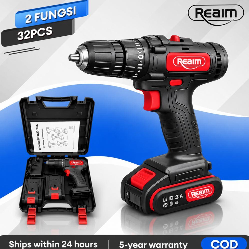 Reaim Mesin Bor 10MM Bor baterai Bor Listrik Electric Drill Bor Impact listrik Bor listrik Set