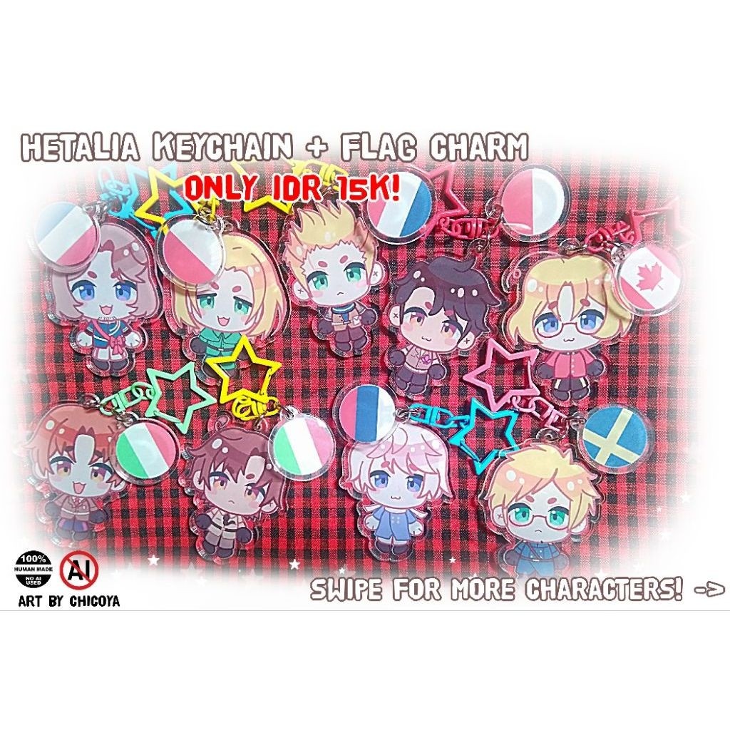 Hetalia Keychain + Flag Charm Fanmerch