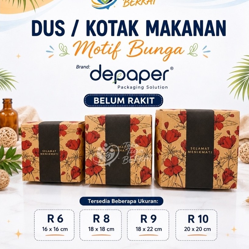 DEPAPER BOX / DUS KOTAK MAKANAN DAN MIKA SEKAT 4 5 7 UNTUK CATERING BELUM RAKIT MOTIF BUNGA , RELIGI