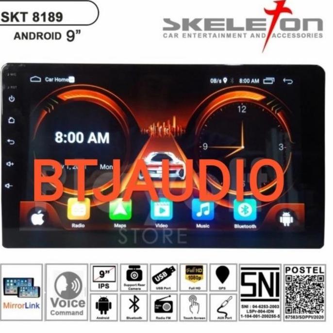 HEAD UNIT TAPE MOBIL DOUBLE DIN ANDROID SKELETON OS 9.0 LAYAR 9 INCH