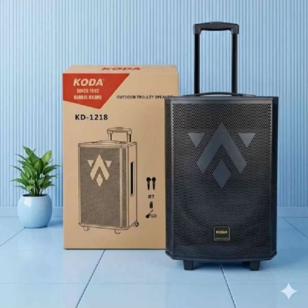 KODA KD1218 KD 1218 BLACK portable speaker bluetooth trolley 12 inch 2 mic