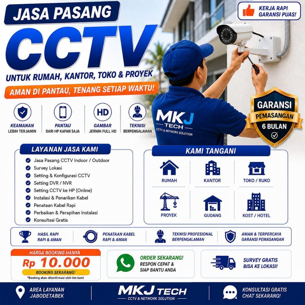 Jasa Pasang CCTV Rumah / Toko | Instalasi CCTV Analog & IP Camera | Setting Online HP Android iOS