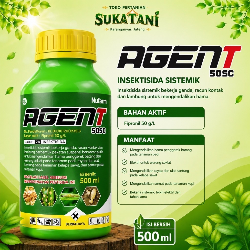 Nufarm Agent 50SC Insektisida Sistemik Bahan Aktif Fipronil 50 g/L Isi Bersih 500 ml
