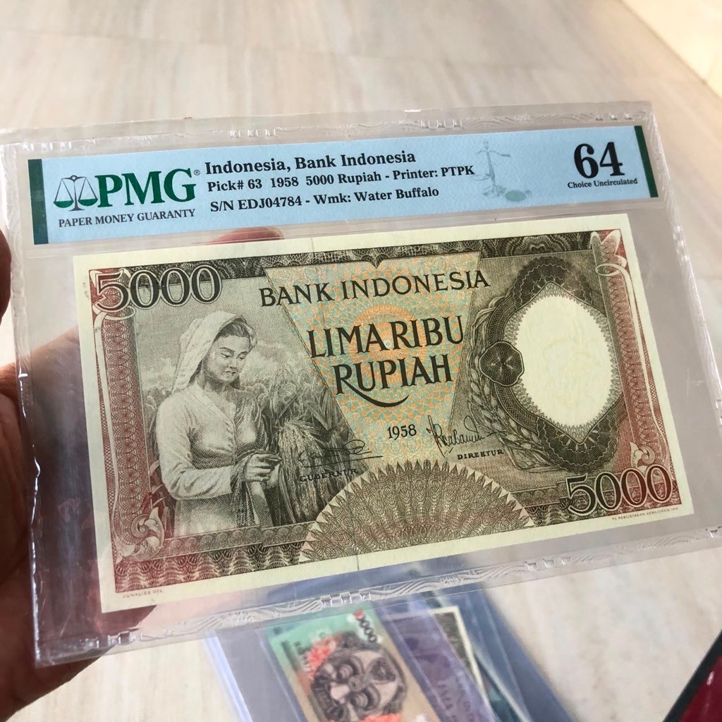 Uang Seri Pekerja Rp. 5000 Rupiah 1958 Original Code 64