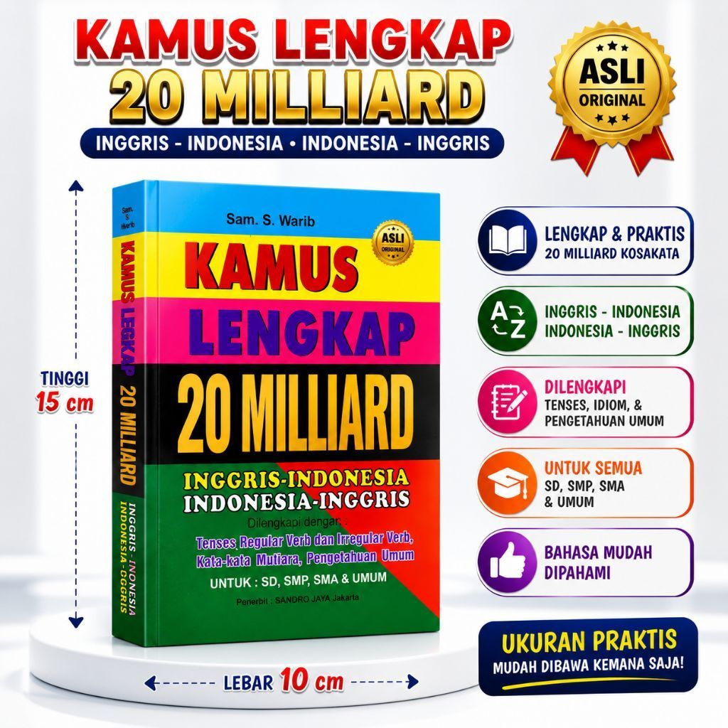 Kamus Bahasa Inggris Lengkap Inggris-Indonesia Indonesia-Inggris 20 Milyard 432 Halaman 10x15 cm – T