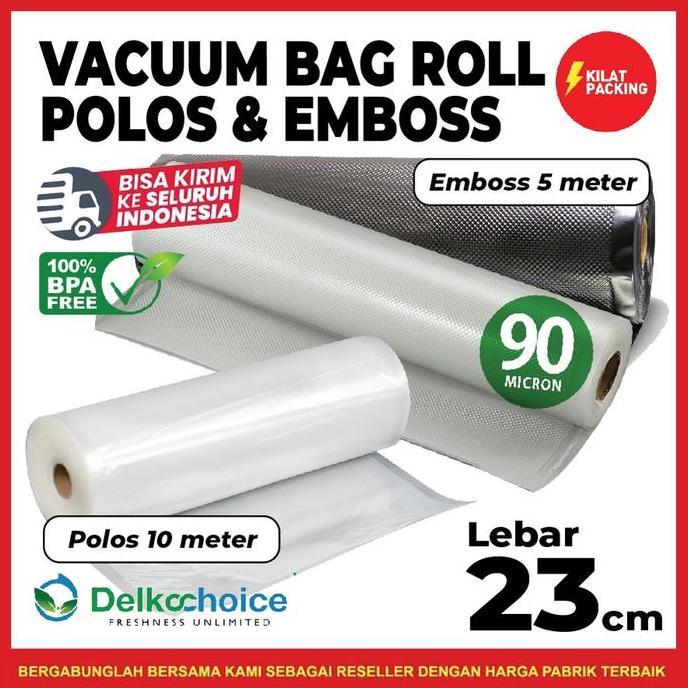 Allthebest- Vacuum Bag Makanan 23cm Polos Emboss Roll Plastik Vakum Roll Bintik Smooth Delkochoice