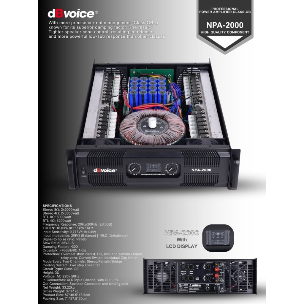 POWER AMPLIFIER NPA-2000 LCD DISPLAY CLASS-GB DBVOICE